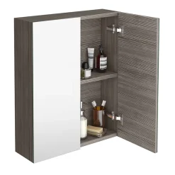 Klyn Bathroom Brooklyn 600mm Grey Avola Bathroom Mirror Cabinet - 2 Door -Hudson Reed Sales mod523 d1