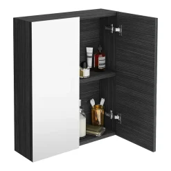 Klyn Bathroom Brooklyn 600mm Black Bathroom Mirror Cabinet - 2 Door -Hudson Reed Sales mod623 d2