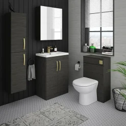 Klyn Bathroom Brooklyn Black Wall Hung Tall Storage Cabinet With Brushed Brass Handles