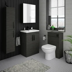 Klyn Bathroom Brooklyn Black Wall Hung Tall Storage Cabinet With Matt Black Handles