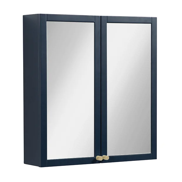 Victorian Plumbing Montrose 600mm Indigo Blue Mirrored Cabinet With Brushed Brass Handles 2 Victorian Plumbing Montrose 600mm Indigo Blue Mirrored Cabinet With Brushed Brass Handles - Image 2