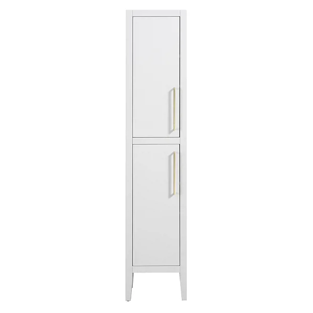 Victorian Plumbing Montrose White Tall Storage Unit With Brushed Brass Handles 1 Victorian Plumbing Montrose White Tall Storage Unit With Brushed Brass Handles