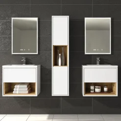 Victorian Plumbing Haywood 1400mm Gloss White / Natural Oak Wall Hung Tall Unit -Hudson Reed Sales nfc961 d1