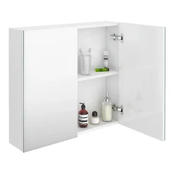 Klyn Bathroom Brooklyn 800mm Gloss White Bathroom Mirror Cabinet - 2 Door