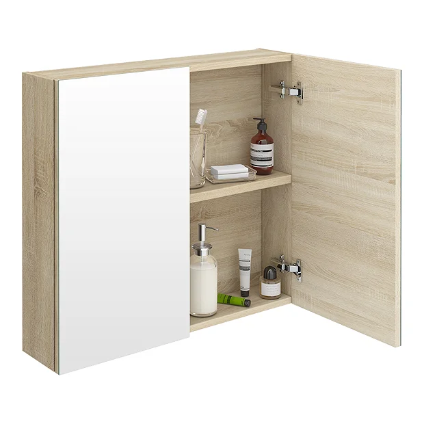 Klyn Bathroom Brooklyn 800mm Natural Oak Bathroom Mirror Cabinet - 2 Door 1 Klyn Bathroom Brooklyn 800mm Natural Oak Bathroom Mirror Cabinet - 2 Door