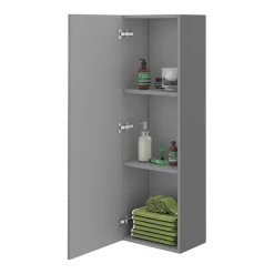 Venice Abstract Wall Hung Tall Storage Cabinet - Grey - With Chrome Square Drop Handle