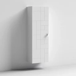 Venice Abstract Wall Hung Tall Storage Cabinet - White - With Chrome Square Drop Handle -Hudson Reed Sales vawhcbwhi d2