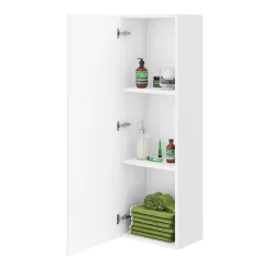 Venice Abstract Wall Hung Tall Storage Cabinet - White - With Chrome Square Drop Handle