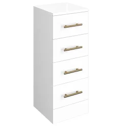 Venice 300x300mm Gloss White 4 Drawer Unit With Brushed Brass Handles
