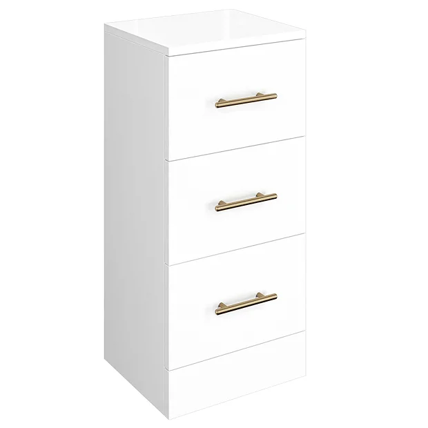Venice 350x300mm Gloss White 3 Drawer Unit With Brushed Brass Handles 2 Venice 350x300mm Gloss White 3 Drawer Unit With Brushed Brass Handles - Image 2