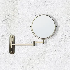 Venice Antique Brass 5x Magnifying Cosmetic Mirror With Curved Wall Plate -Hudson Reed Sales vncmcuab d1