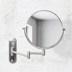 Venice Brushed Nickel 5x Magnifying Cosmetic Mirror With Curved Wall Plate 5 Venice Brushed Nickel 5x Magnifying Cosmetic Mirror With Curved Wall Plate -Hudson Reed Sales vncmcubn d1