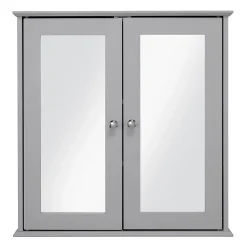 Croydex Ashby Grey Wooden Double Door Mirror Cabinet With FlexiFix -Hudson Reed Sales wc280031 d1